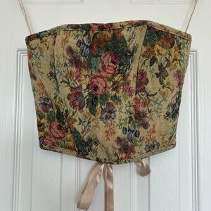TIC TOC Vintage Rose Tapestry Print Strapless Ribbon Corset Size Medium